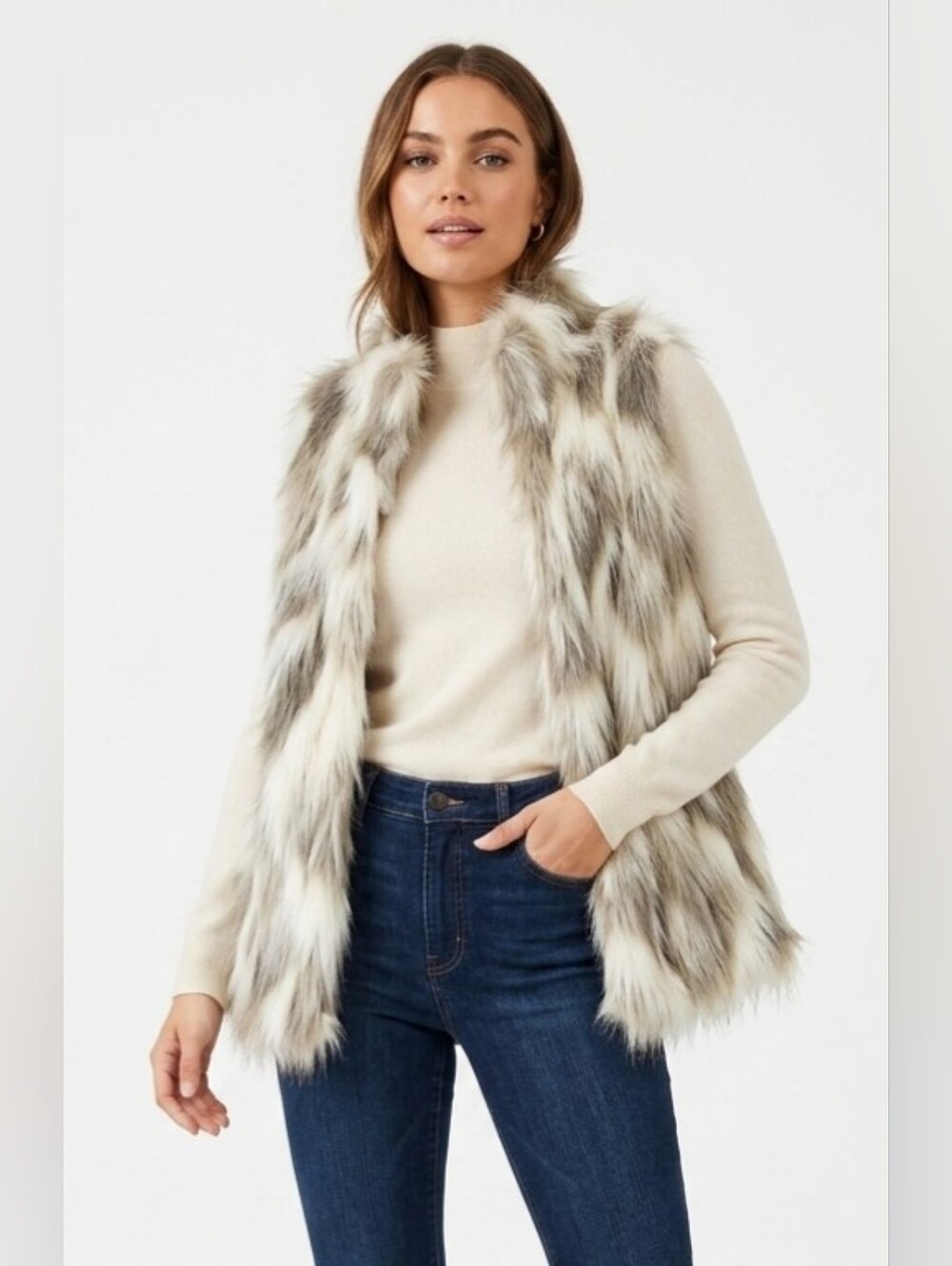 NWOT WHBM Faux Fur Vest Size L